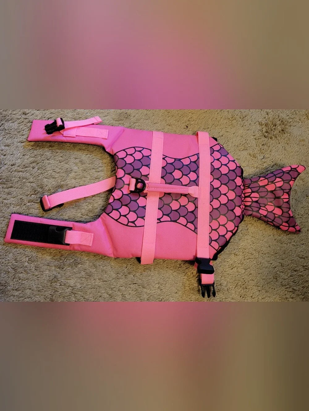 Pink Mermaid-Scale Dog Life Jacket with Adjustable Straps
